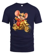 Cool Biker Mouse Cartoon Graphic T Shirt Design - navy t-shirt on white background