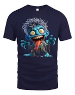 Funny Crazy Blue Monster Cartoon Graphic T Shirt - navy t-shirt on white background