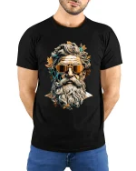 Cool Bearded Greek God Portrait Graphic T Shirt - model wearing black tee with hands behind back