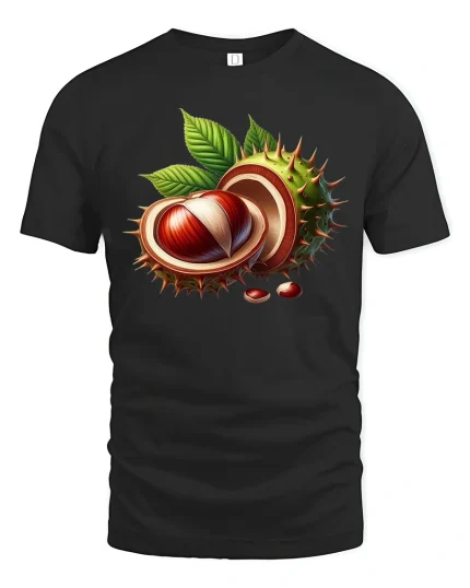 Realistic Chestnut Illustration Graphic T Shirt - black t-shirt on white background