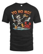 Yo Ho No Funny Pirate Skeleton T Shirt - black t-shirt on white background