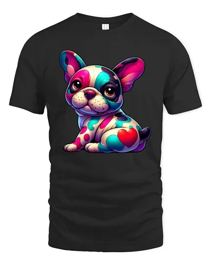 Colorful French Bulldog Pop Art T Shirt - black t-shirt on white background