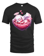 Angel Puppy Sleeping In Heart Nest T Shirt - black t-shirt on white background
