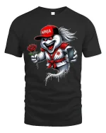 Funny Ninja Ghost With Rose Graphic T Shirt - black t-shirt on white background