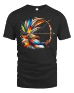 Colorful Feather Bow And Arrow Graphic T Shirt - black t-shirt on white background