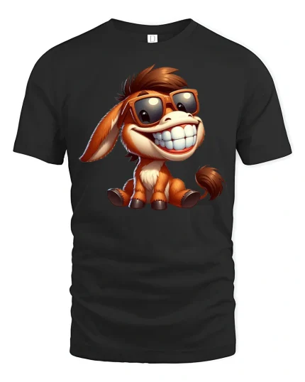 Cool Smiling Donkey With Sunglasses Graphic T Shirt - black t-shirt on white background
