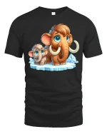 Cute Woolly Mammoth And Baby Cartoon T Shirt - black t-shirt on white background