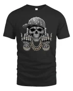 Bling Skull Street Style Graphic T Shirt - black t-shirt on white background