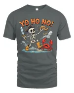 Yo Ho No Funny Pirate Skeleton T Shirt - gray t-shirt on white background
