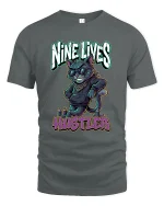 Nine Lives Hustler Cool Cat Graphic T Shirt - gray t-shirt on white background