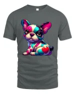 Colorful French Bulldog Pop Art T Shirt - gray t-shirt on white background