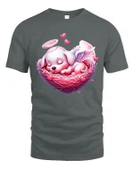 Angel Puppy Sleeping In Heart Nest T Shirt - gray t-shirt on white background