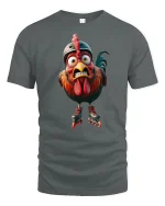 Funny Roller Skating Chicken Graphic T Shirt - gray t-shirt on white background