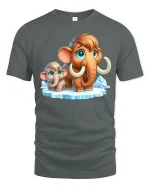 Cute Woolly Mammoth And Baby Cartoon T Shirt - gray t-shirt on white background