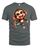 Happy Dancing Monkey Cartoon Graphic T Shirt - gray t-shirt on white background
