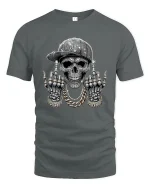 Bling Skull Street Style Graphic T Shirt - gray t-shirt on white background