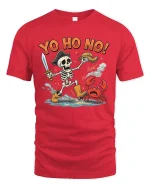Yo Ho No Funny Pirate Skeleton T Shirt - red t-shirt on white background