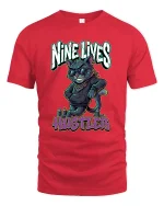 Nine Lives Hustler Cool Cat Graphic T Shirt - red t-shirt on white background