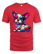 Colorful French Bulldog Pop Art T Shirt - red t-shirt on white background