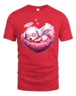 Angel Puppy Sleeping In Heart Nest T Shirt - red t-shirt on white background