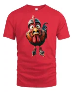 Funny Roller Skating Chicken Graphic T Shirt - red t-shirt on white background
