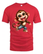 Happy Dancing Monkey Cartoon Graphic T Shirt - red t-shirt on white background