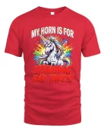 My Horn Is For Stabbing Bad Takes Unicorn T Shirt - red t-shirt on white background