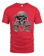 Bling Skull Street Style Graphic T Shirt - red t-shirt on white background