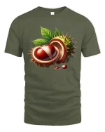 Realistic Chestnut Illustration Graphic T Shirt - military green t-shirt on white background