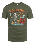 Yo Ho No Funny Pirate Skeleton T Shirt - military green t-shirt on white background
