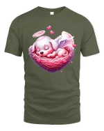 Angel Puppy Sleeping In Heart Nest T Shirt - military green t-shirt on white background