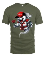 Funny Ninja Ghost With Rose Graphic T Shirt - military green t-shirt on white background