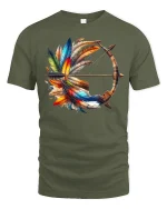 Colorful Feather Bow And Arrow Graphic T Shirt - military green t-shirt on white background