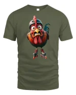 Funny Roller Skating Chicken Graphic T Shirt - military green t-shirt on white background