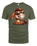 Cool Smiling Donkey With Sunglasses Graphic T Shirt - military green t-shirt on white background