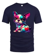 Colorful French Bulldog Pop Art T Shirt - navy t-shirt on white background