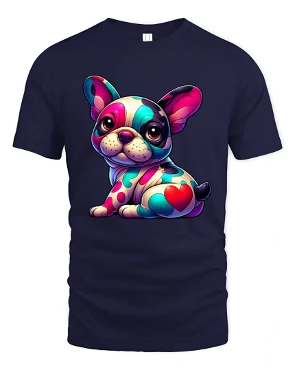 Colorful French Bulldog Pop Art T Shirt - navy t-shirt on white background