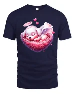 Angel Puppy Sleeping In Heart Nest T Shirt - navy t-shirt on white background