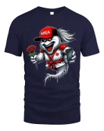 Funny Ninja Ghost With Rose Graphic T Shirt - navy t-shirt on white background