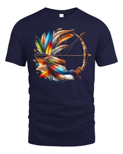 Colorful Feather Bow And Arrow Graphic T Shirt - navy t-shirt on white background
