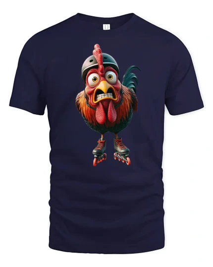 Funny Roller Skating Chicken Graphic T Shirt - navy t-shirt on white background