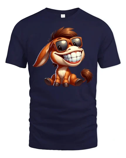 Cool Smiling Donkey With Sunglasses Graphic T Shirt - navy t-shirt on white background