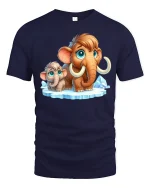 Cute Woolly Mammoth And Baby Cartoon T Shirt - navy t-shirt on white background