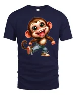 Happy Dancing Monkey Cartoon Graphic T Shirt - navy t-shirt on white background