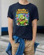 Goofy Goobers Funny Slime Monster Graphic T Shirt - model wearing navy tee with hands in pockets