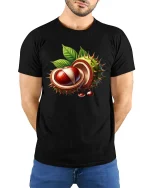 Realistic Chestnut Illustration Graphic T Shirt - model wearing black tee with hands behind back