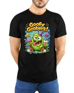 Goofy Goobers Funny Slime Monster Graphic T Shirt - model wearing black tee with hands behind back