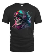 Neon Skull Biker Graphic T-Shirt - black t-shirt on white background