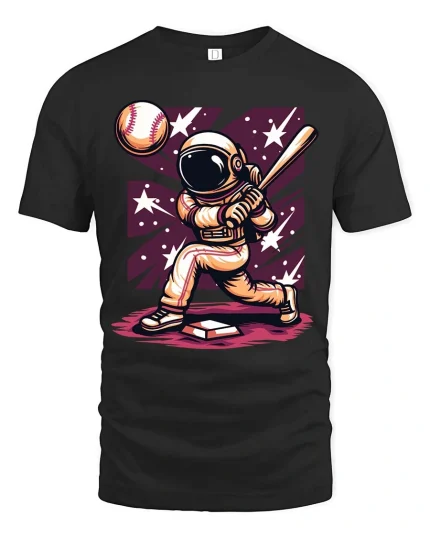 Astronaut Baseball Player Space Graphic T-Shirt - black t-shirt on white background