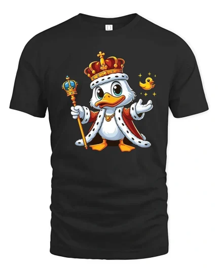 King Duck Cartoon Royal Graphic T-Shirt - black t-shirt on white background